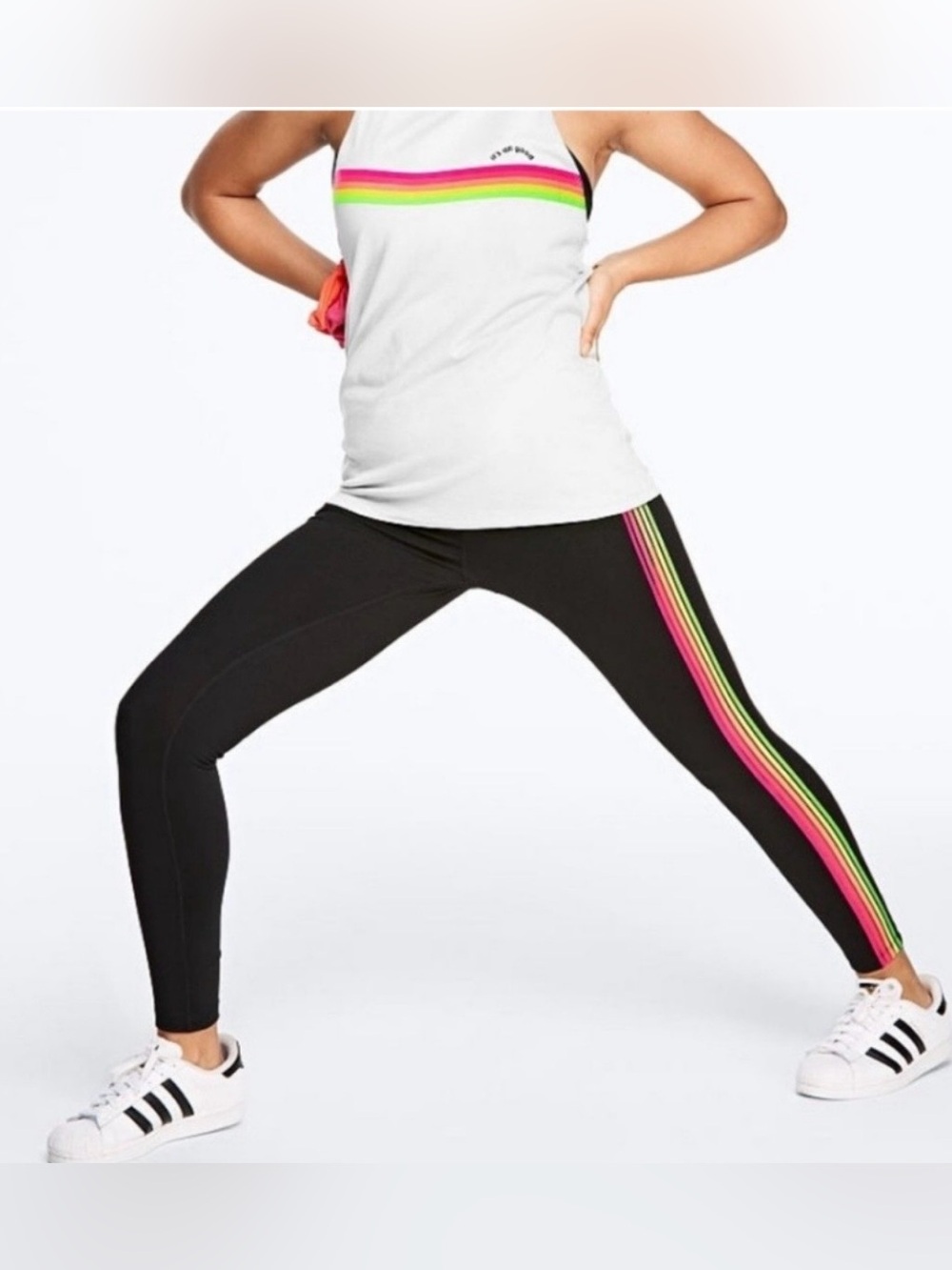 Victoria’s Secret Pink Neon Ultimate Stripe 7/8 Legging Size Large Womens